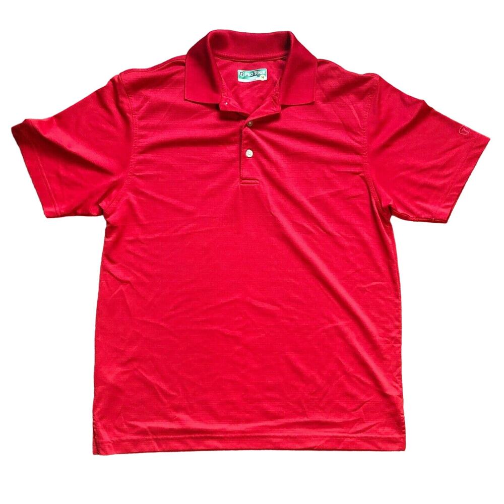 Pro Tour Mens Medium Red Cool Play Golfer Red Athletic Wicking Polo Casual Shirt